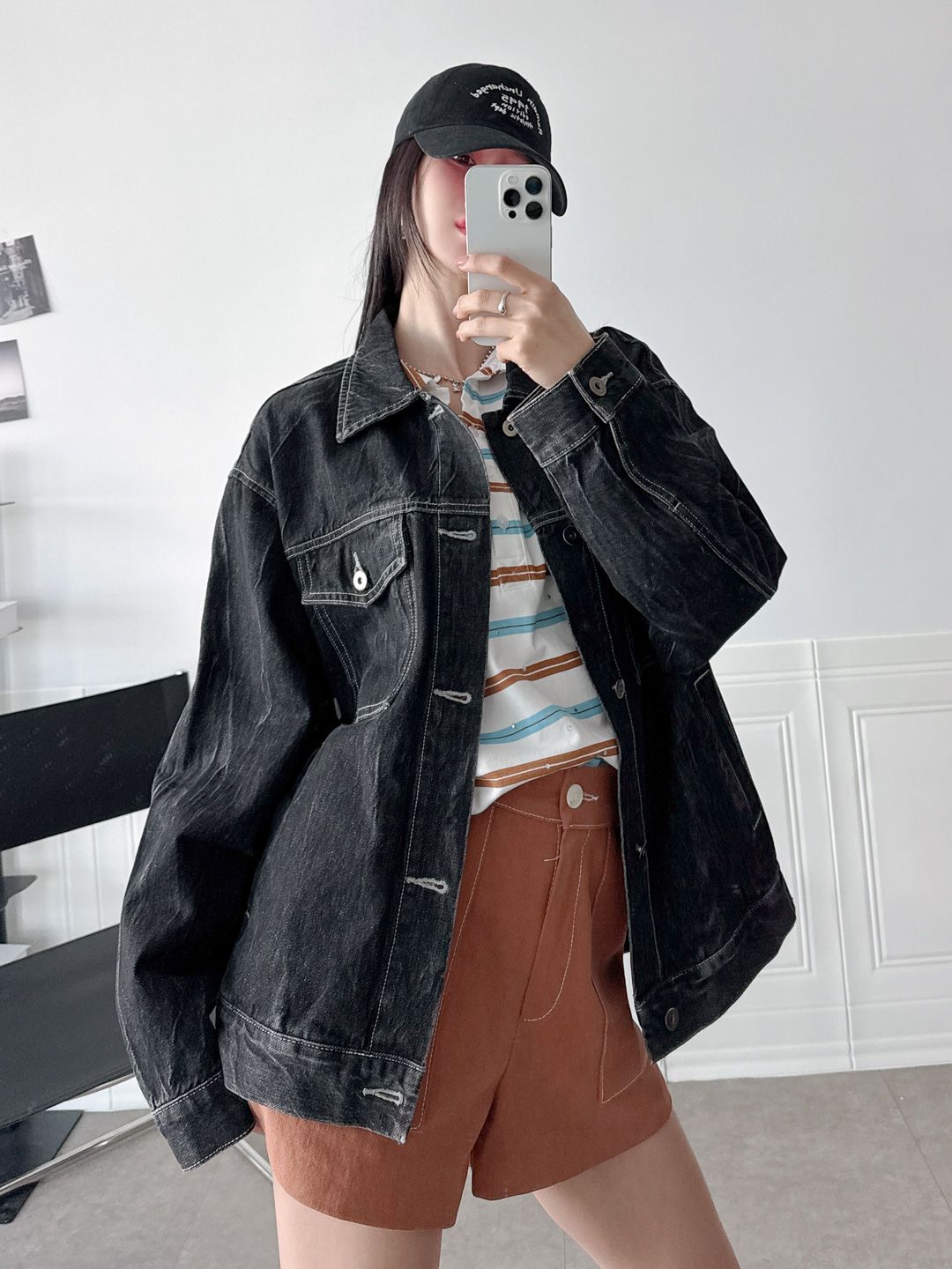 Washing Denim Black Jacket