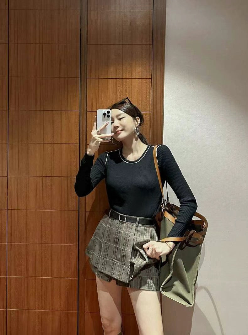 Blackberry Wool Ribbed Knit Top