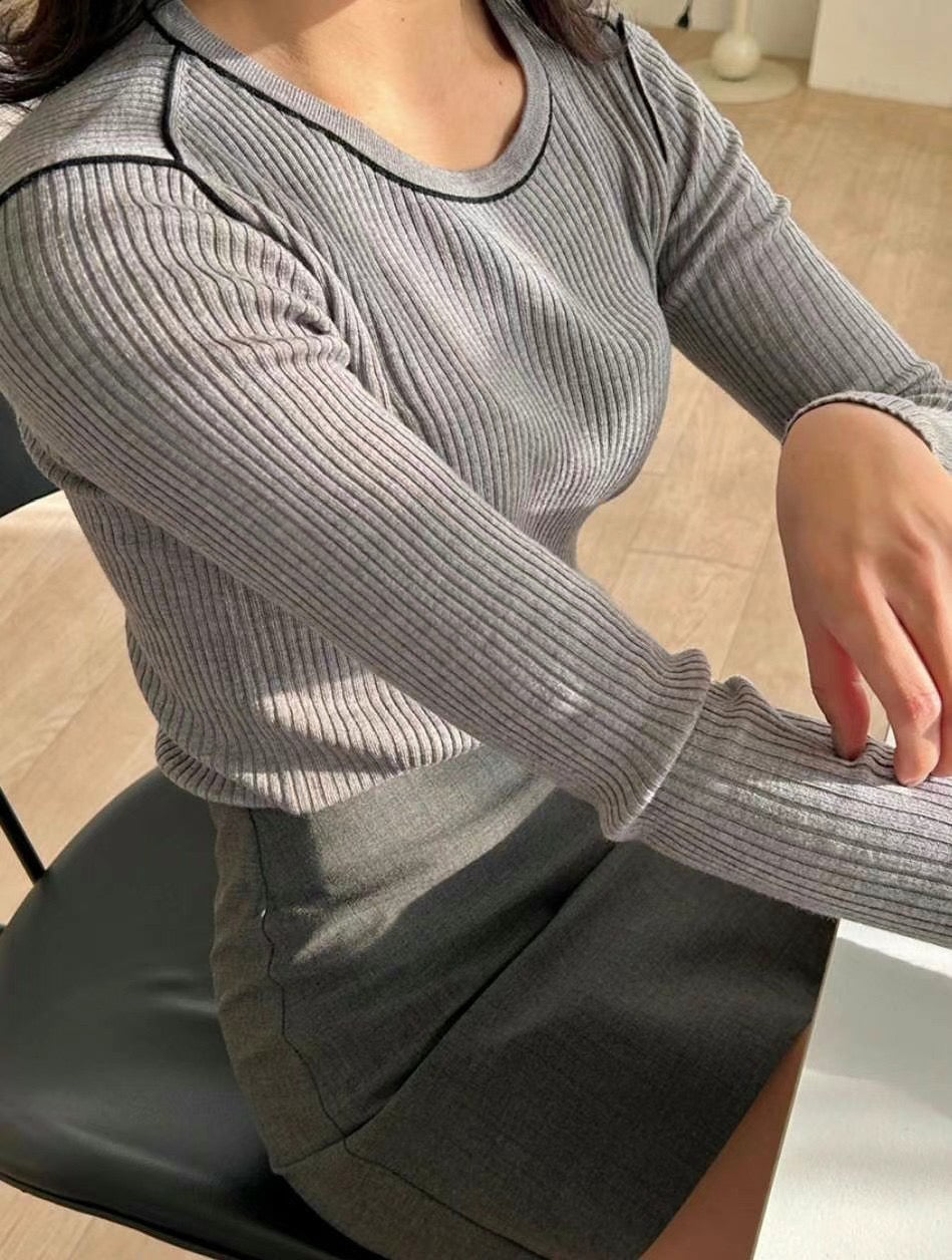 Blackberry Wool Ribbed Knit Top