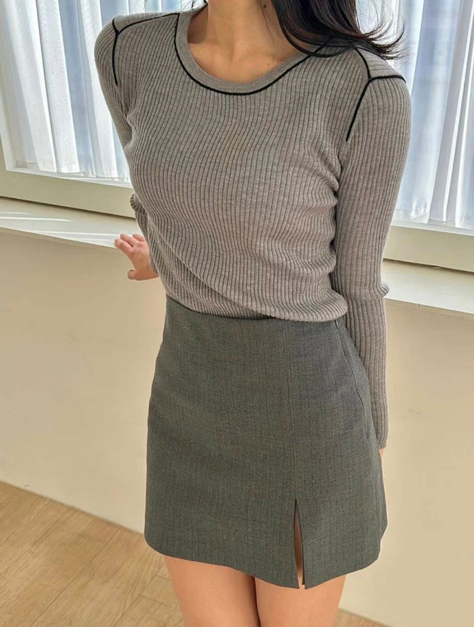 Blackberry Wool Ribbed Knit Top