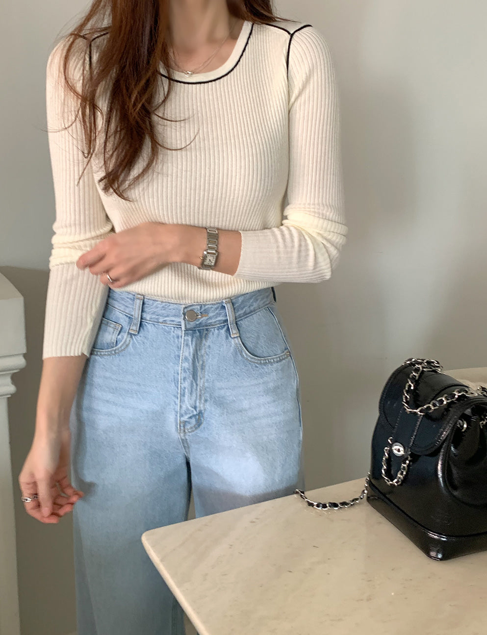 Blackberry Wool Ribbed Knit Top