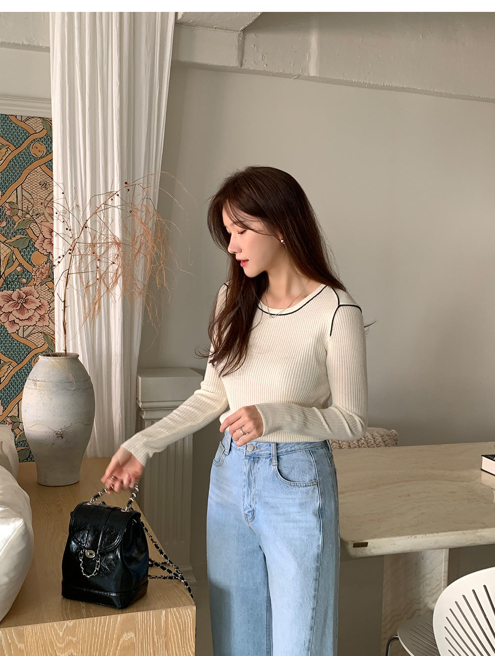 Blackberry Wool Ribbed Knit Top