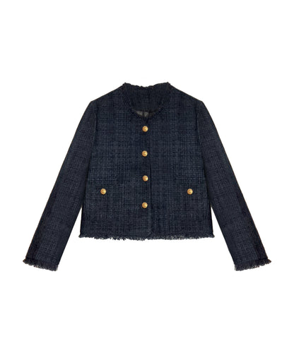 Nautical Navy Elegance Tweed Jacket - KPOSH