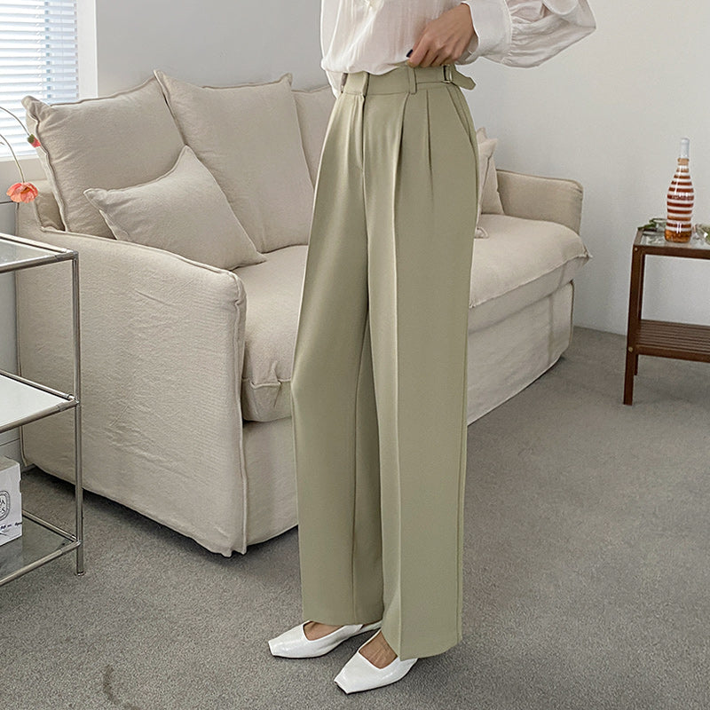 High Waist Adjustable Gentle Breeze Khaki Poly Slacks (Made in Korea) - KPOSH