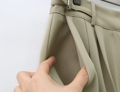 High Waist Adjustable Gentle Breeze Khaki Poly Slacks (Made in Korea) - KPOSH