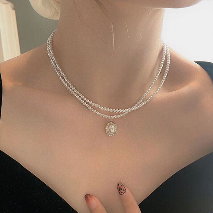 Two Line Pearl Necklace (Faux Pearl)