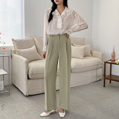 High Waist Adjustable Gentle Breeze Khaki Poly Slacks (Made in Korea) - KPOSH