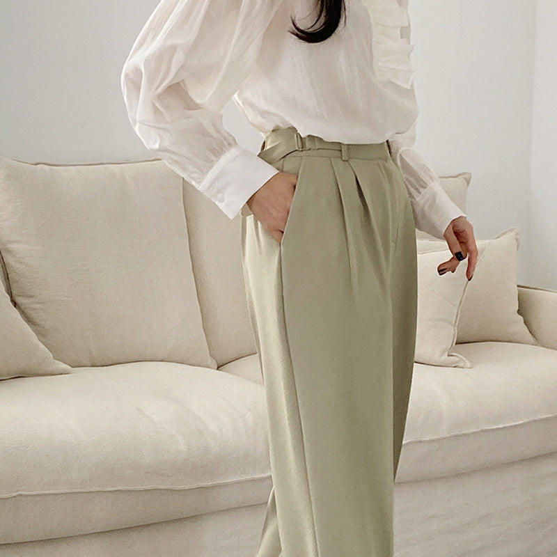 High Waist Adjustable Gentle Breeze Khaki Poly Slacks (Made in Korea) - KPOSH