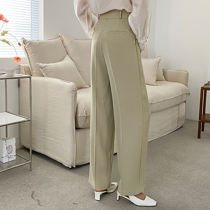 High Waist Adjustable Gentle Breeze Khaki Poly Slacks (Made in Korea) - KPOSH