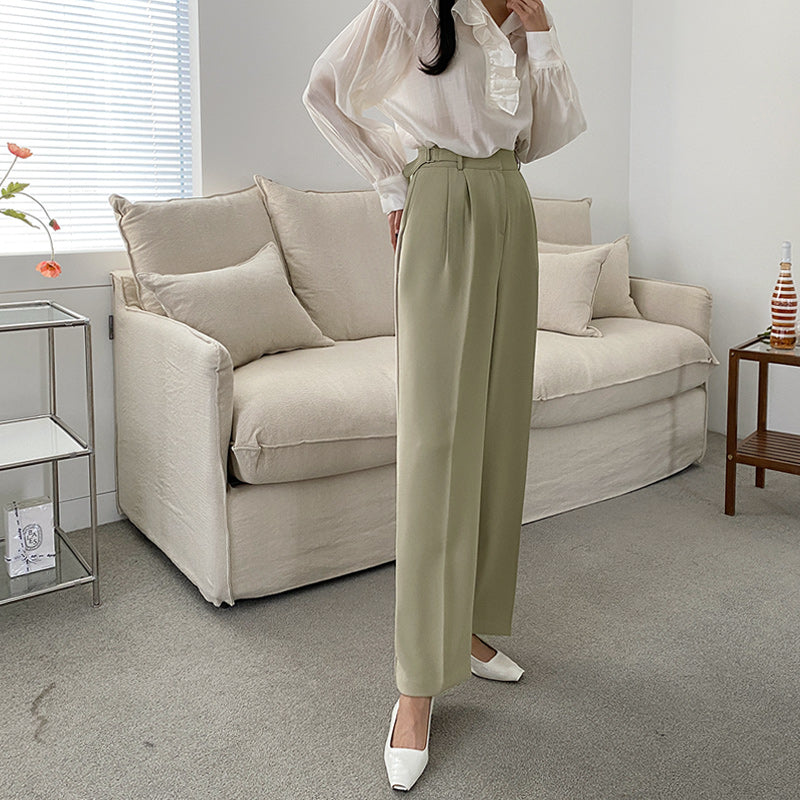 High Waist Adjustable Gentle Breeze Khaki Poly Slacks (Made in Korea) - KPOSH