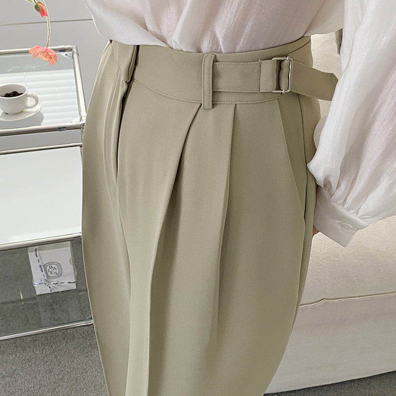 High Waist Adjustable Gentle Breeze Khaki Poly Slacks (Made in Korea) - KPOSH