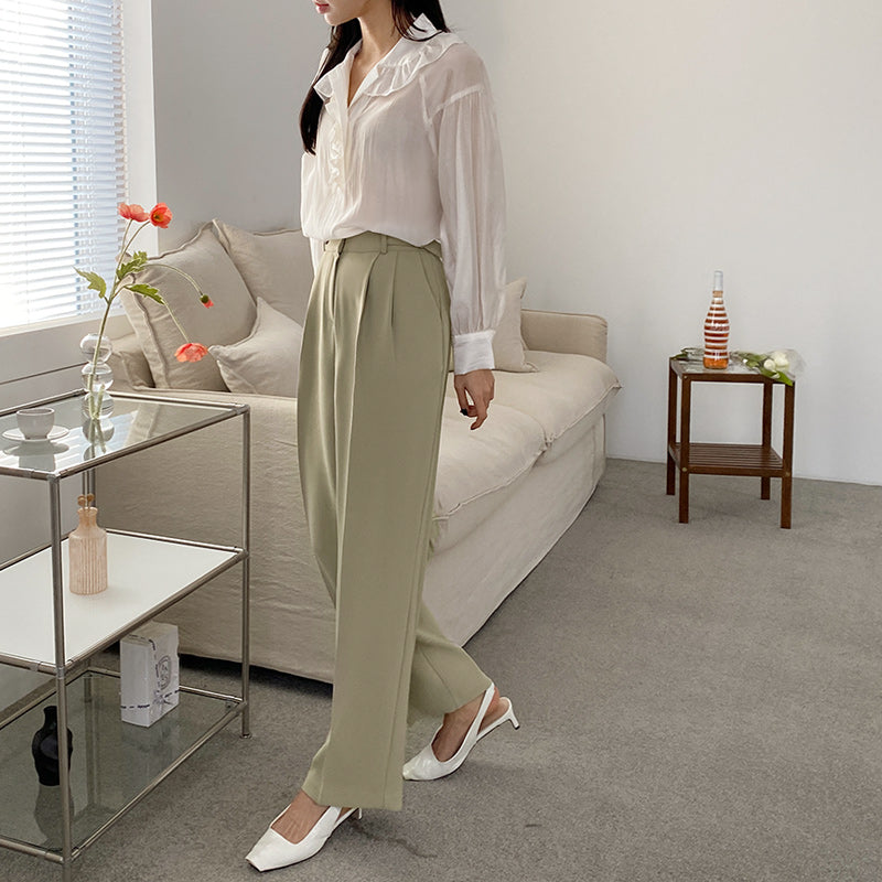 High Waist Adjustable Gentle Breeze Khaki Poly Slacks (Made in Korea) - KPOSH