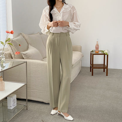 High Waist Adjustable Gentle Breeze Khaki Poly Slacks (Made in Korea) - KPOSH