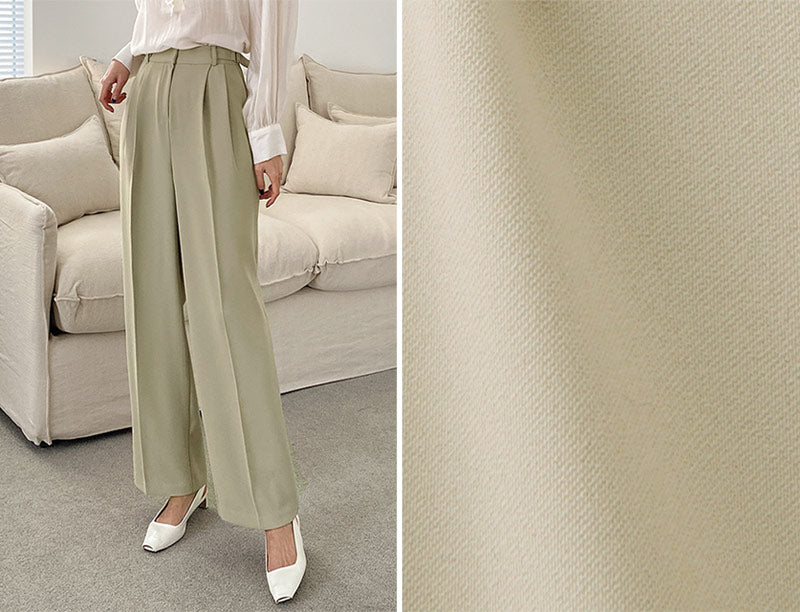 High Waist Adjustable Gentle Breeze Khaki Poly Slacks (Made in Korea) - KPOSH