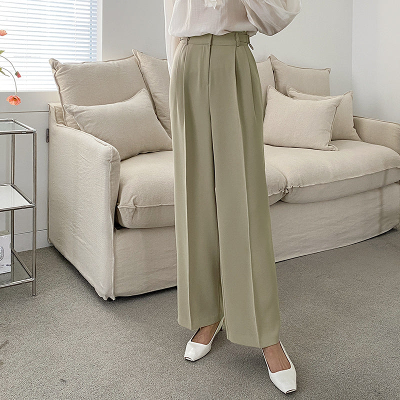 High Waist Adjustable Gentle Breeze Khaki Poly Slacks (Made in Korea) - KPOSH