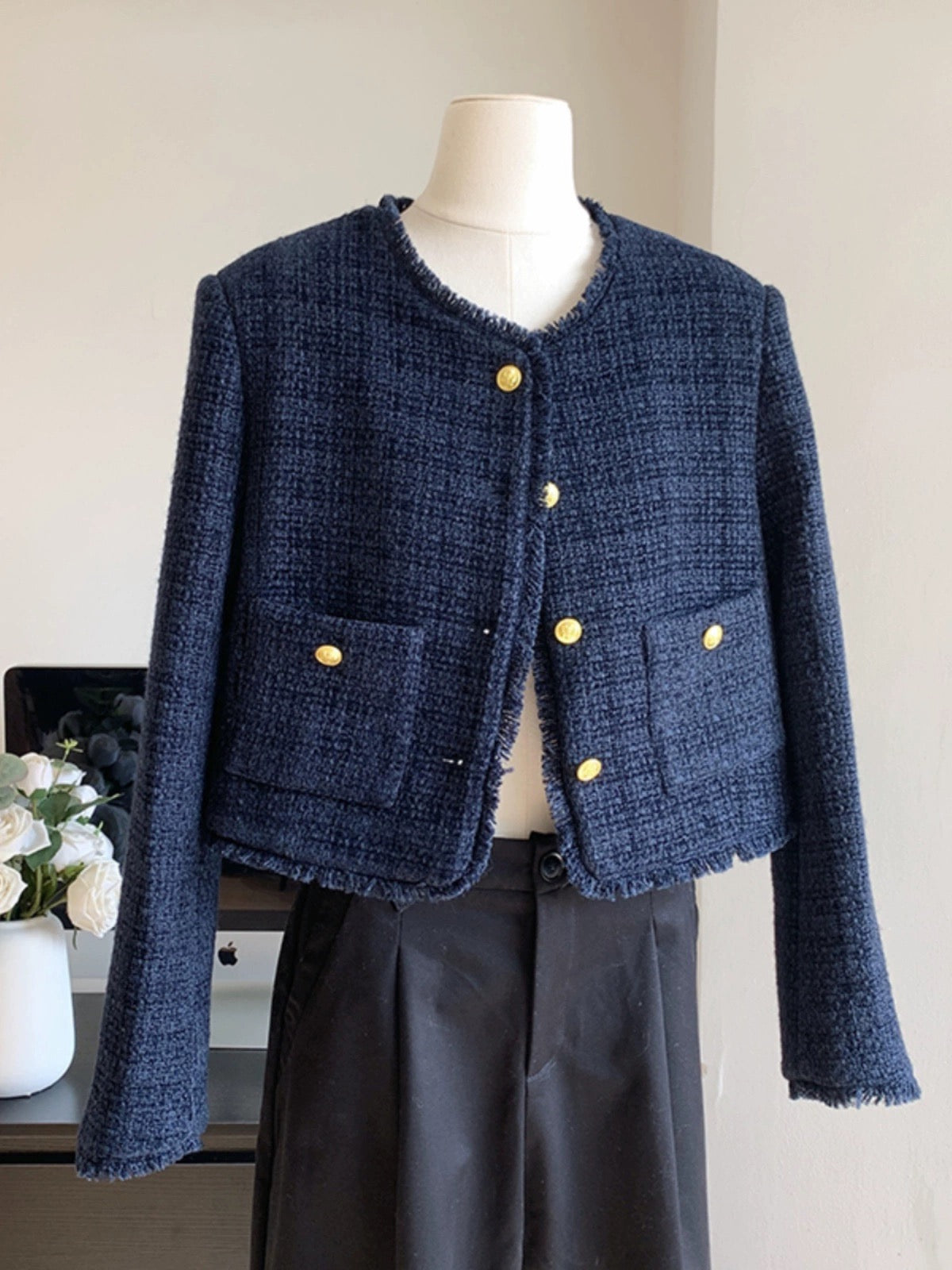 Nautical Navy Elegance Tweed Jacket - KPOSH