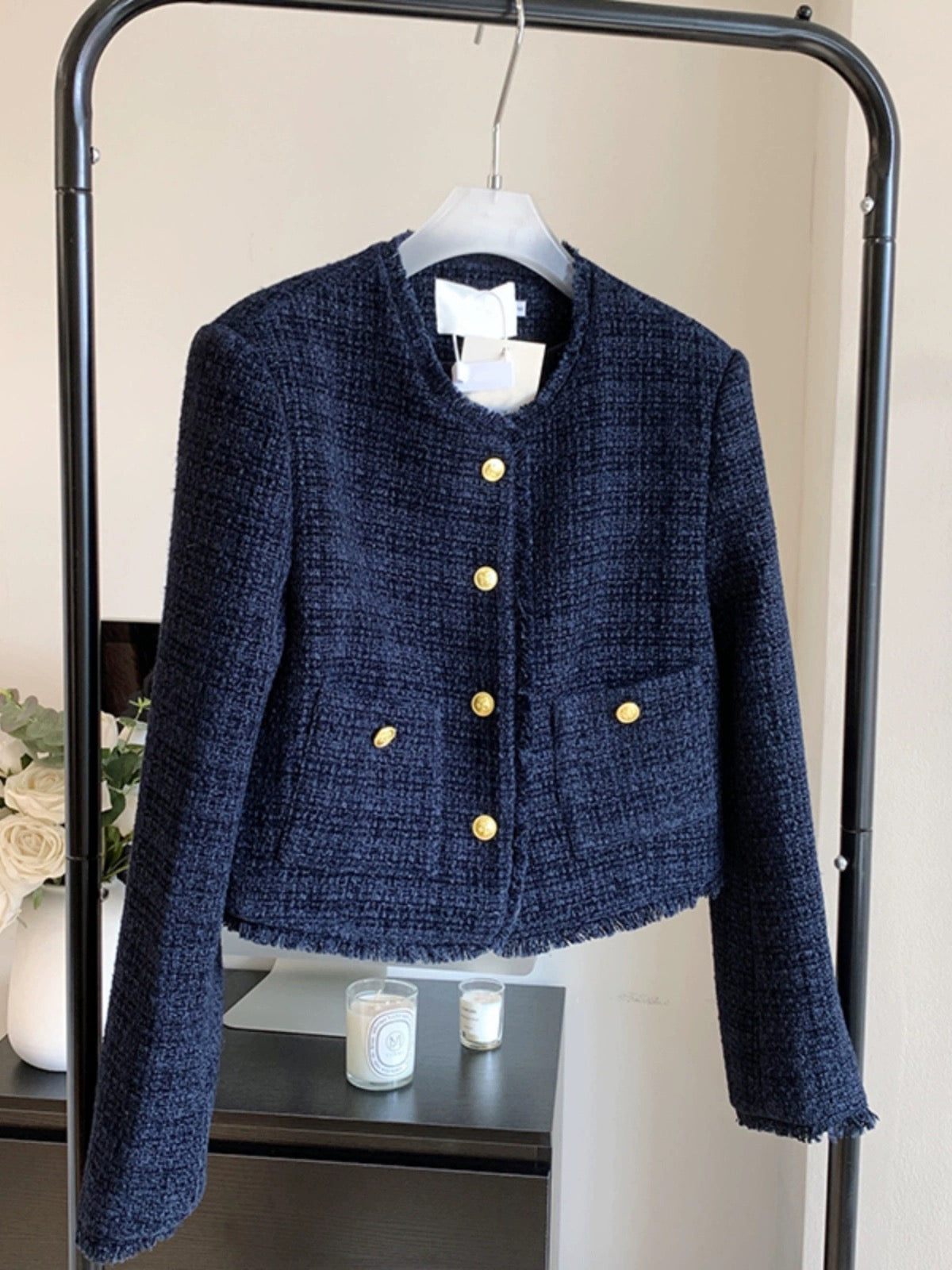 Nautical Navy Elegance Tweed Jacket - KPOSH