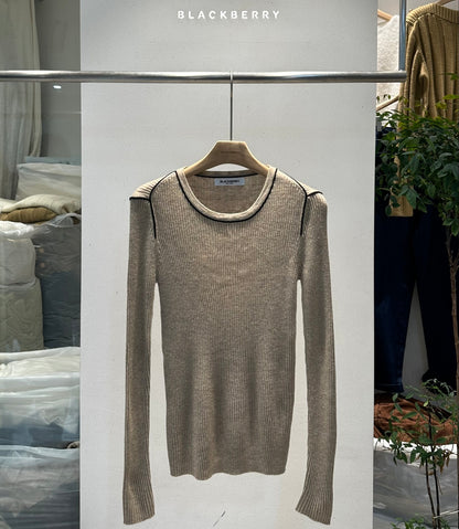 Blackberry Wool Ribbed Knit Top