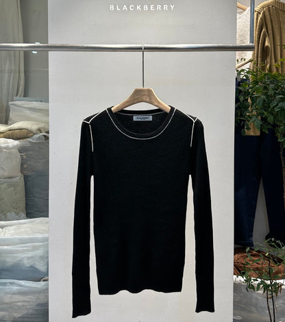 Blackberry Wool Ribbed Knit Top