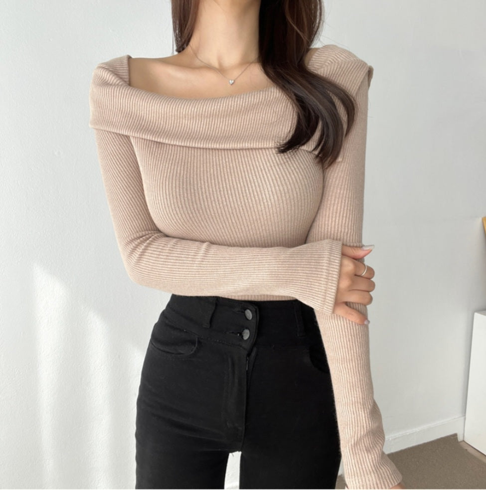 Elegance Unveiled Off-Shoulder Knit Top