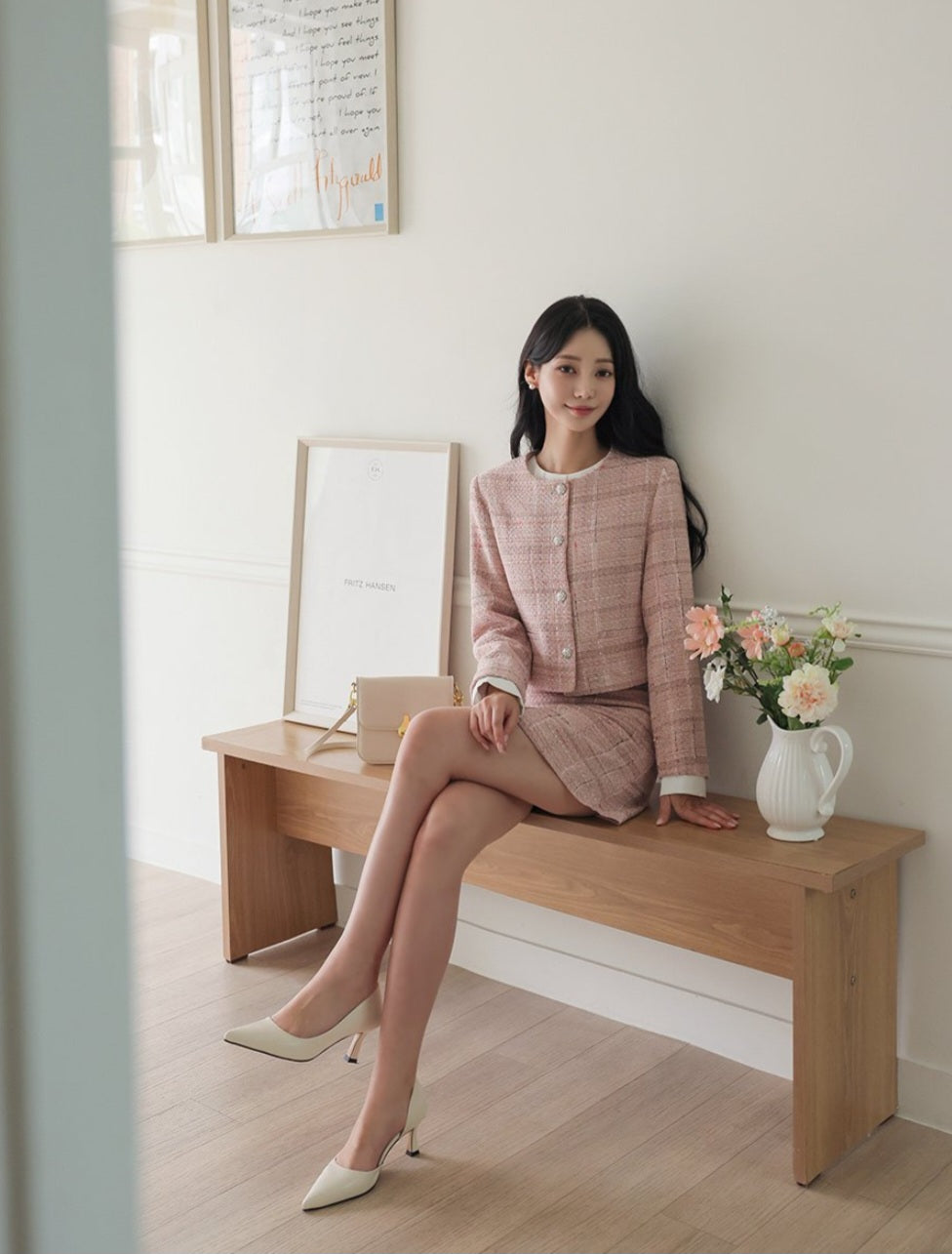 Lovely Dolce Wool Tweed Jacket & Skirt Set (Made in Korea)