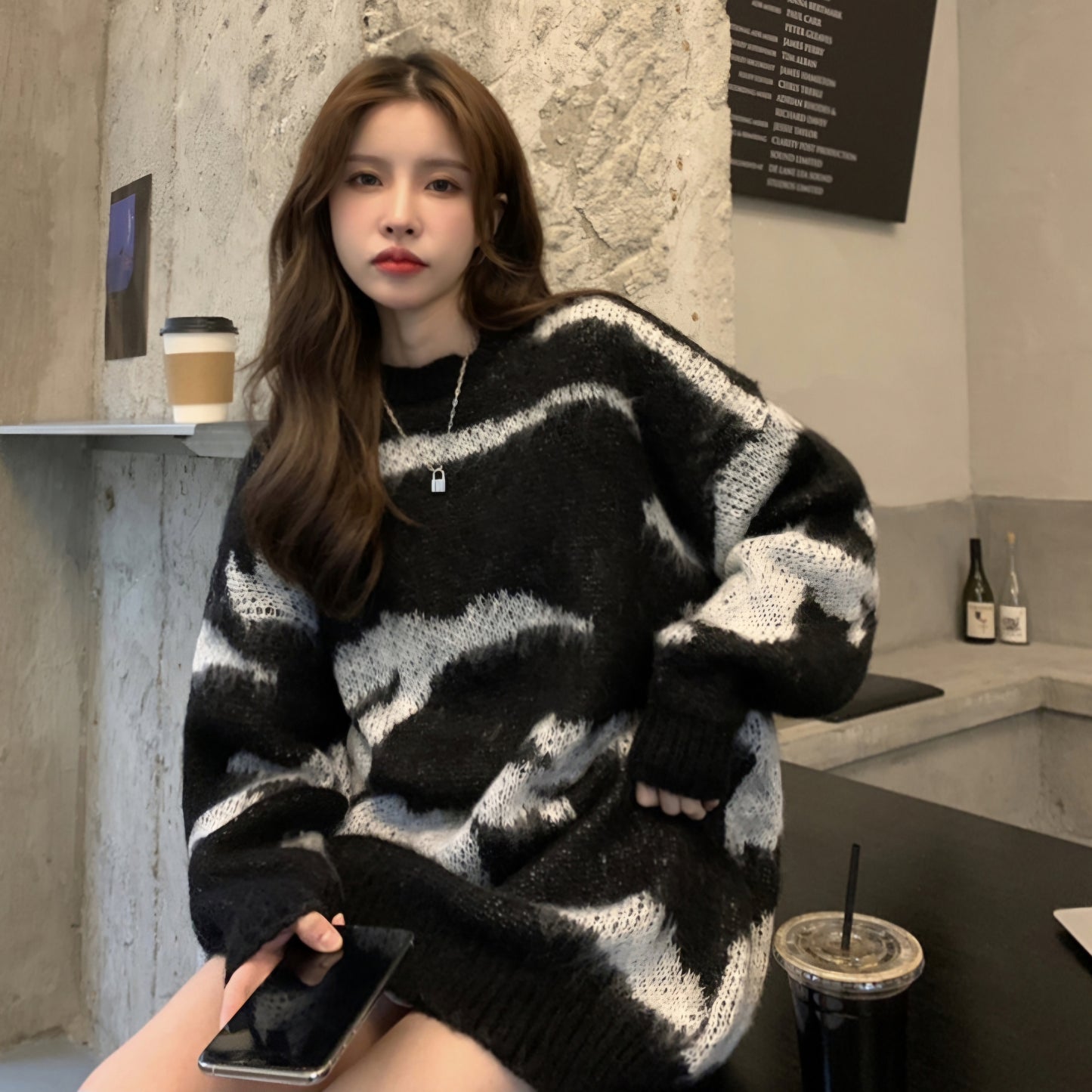 Zebra Mohair Oversized Round Knit (Unisex)