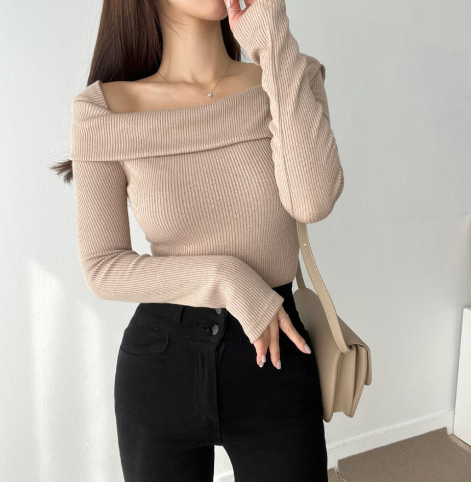 Elegance Unveiled Off-Shoulder Knit Top