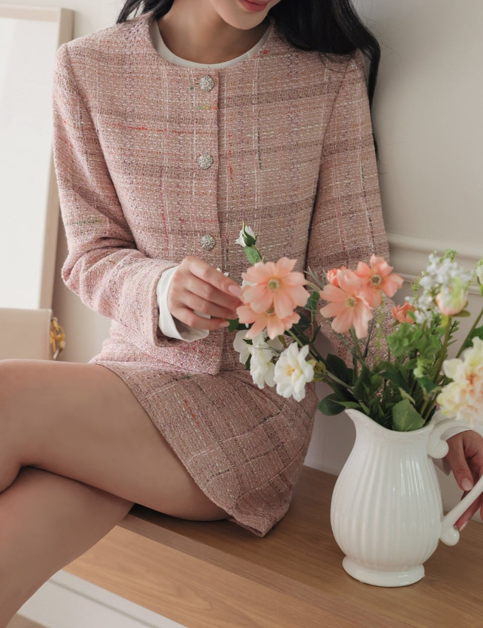 Lovely Dolce Wool Tweed Jacket & Skirt Set (Made in Korea)