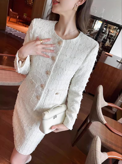 Premium Chic Elegance White Tweed Set (Jacket & Skirt set) - KPOSH